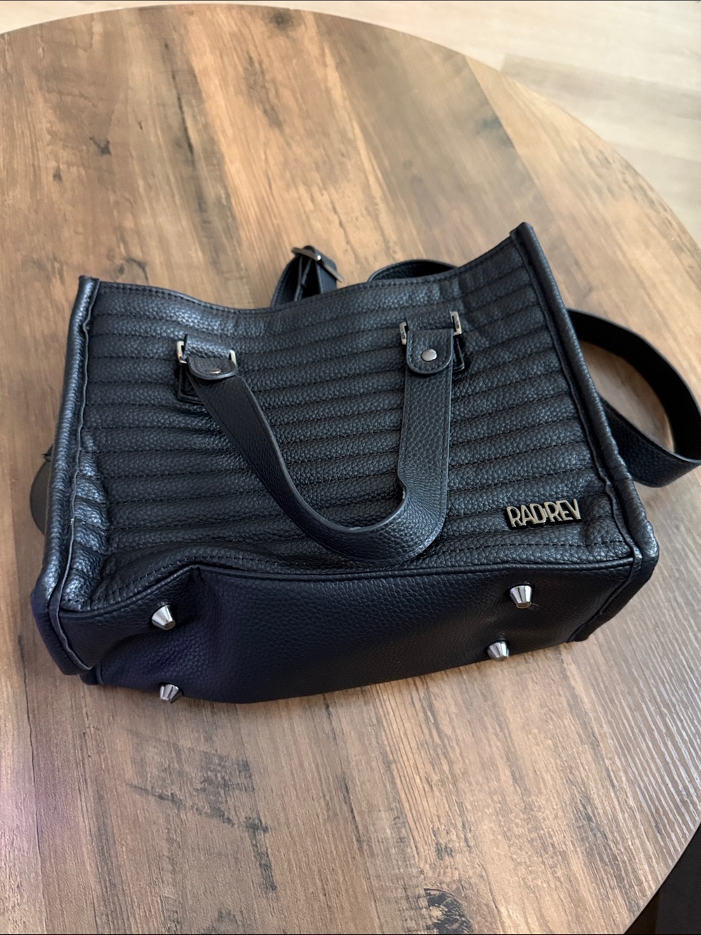 RAD REV Black Quilted Leather Tote with Top Handles